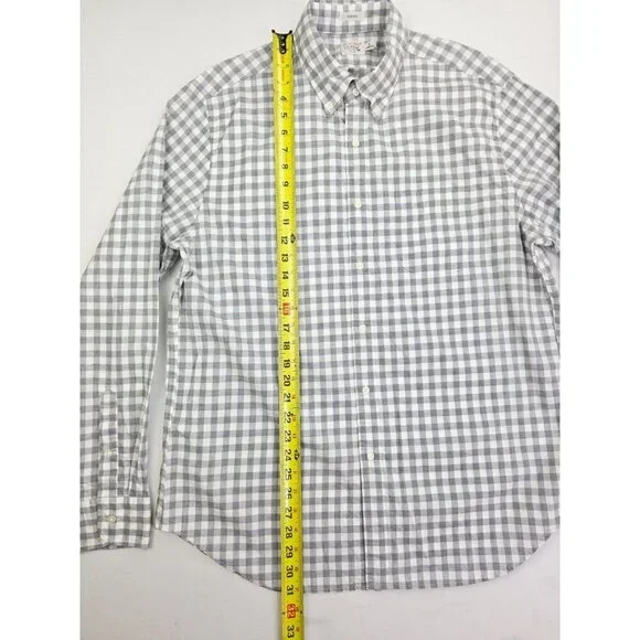 J. Crew Classic Secret Wash Size Large Mens Gray White Check Button Down Shirt - Picture 8 of 9